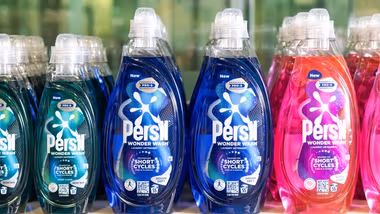Line-up of Persil Wonder Wash bottles from Unilever’s Home Care business group.